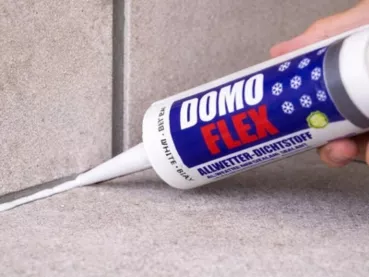 DOMOFLEX Dichtstoff Weiss – Silikonalternative , haftet auch auf feuchtem Untergrund