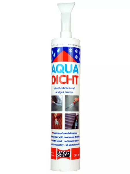 Aqua-Dicht transparent 300 ml cartridge with spatula attachment – instant sealing compound for repairs, broad adhesion range even in wet conditions