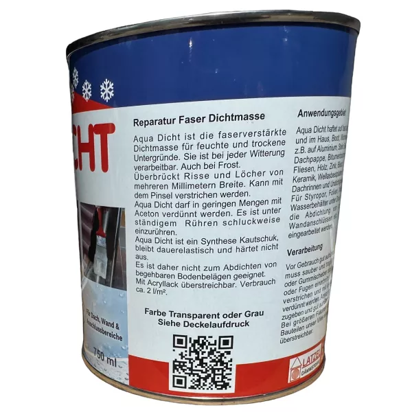 Aqua-Dicht gris, 750 ml – compuesto sellador instantáneo para reparaciones, amplia adherencia incluso en condiciones húmedas.