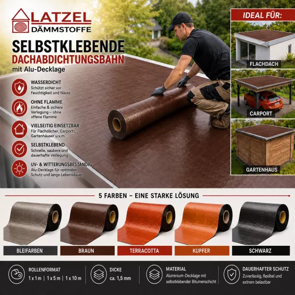 Self-Adhesive Aluminium-Coated Roof Waterproofing Membrane Brown