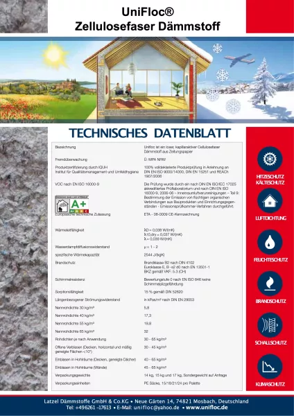 Unifloc Zellulosedämmung Palette 294 kg Fußbodenschüttung - Dämmung Geschoßdecke