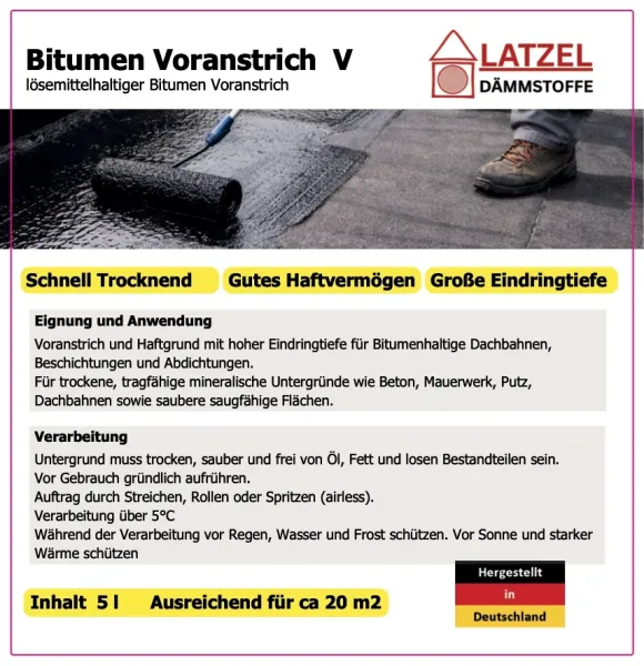 Bitumen Voranstrich V lösemittelhaltig Gutes Haftvermögen  10 L Kanister